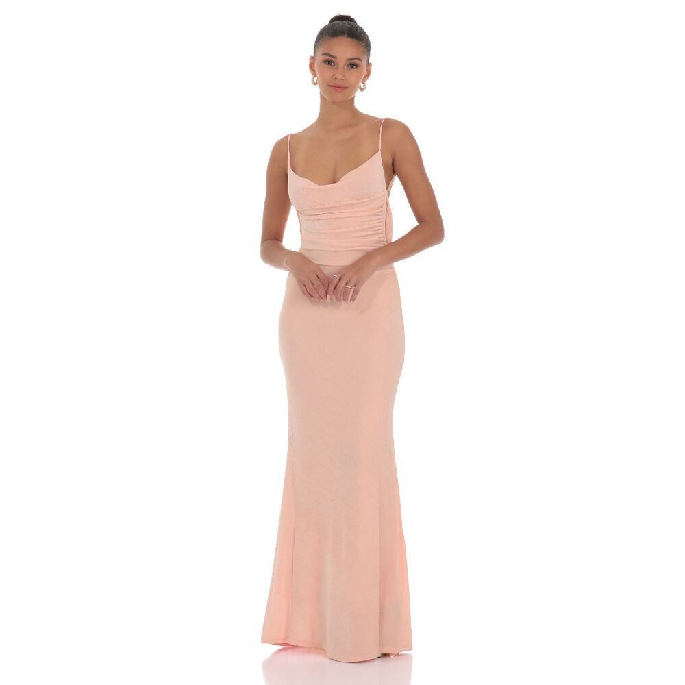 Lucy In The Sky Lace Open Back Maxi Dress Size Medium in Pink